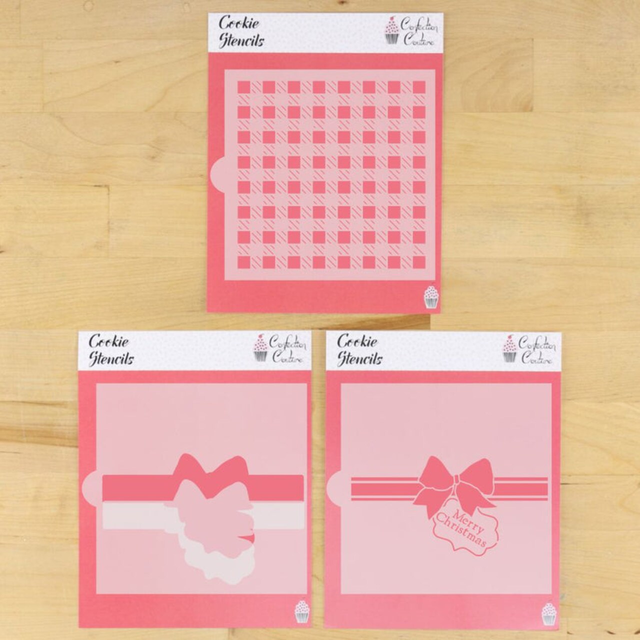 Buffalo Plaid Gift Wrap Cookie 4 pc Stencil Set With Masking Pieces